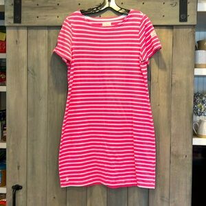Joules Pink and Pale Turquoise Striped T-Shirt Dress